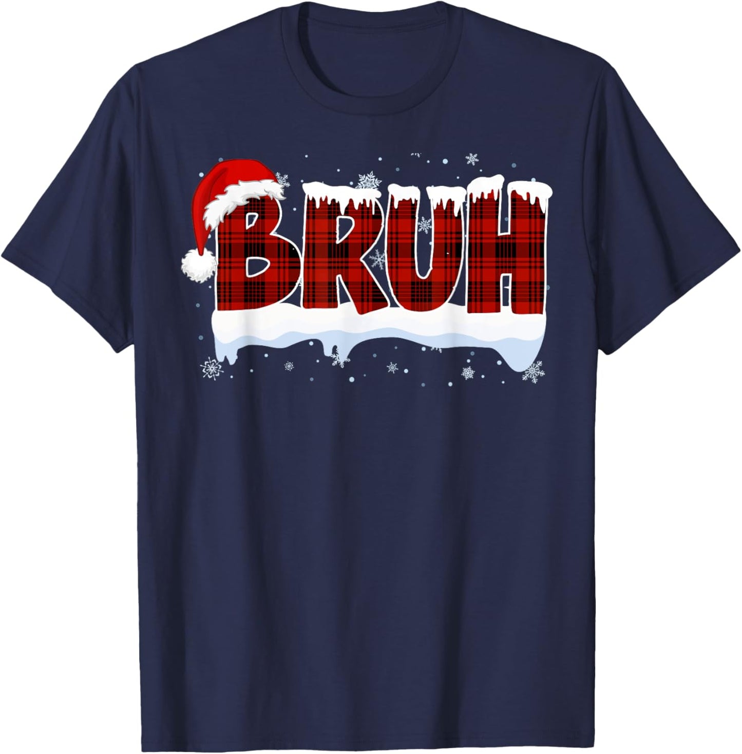 Bruh Funny Christmas Red Plaid Xmas Teens Boys Kids Pajamas T-Shirt - T-Shirt | Navy