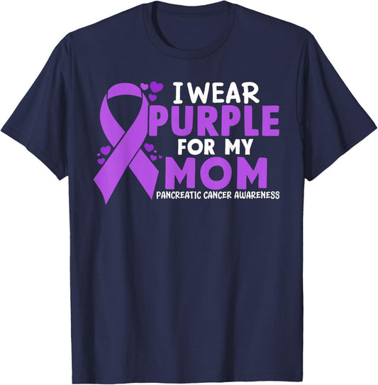 I wear Purple for my Mom Pancreatic Cancer T-Shirt - T-Shirt | Navy