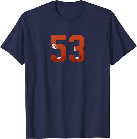 Number 53 - Minimalist American Football Jersey Numbered T-Shirt - T-Shirt | Navy