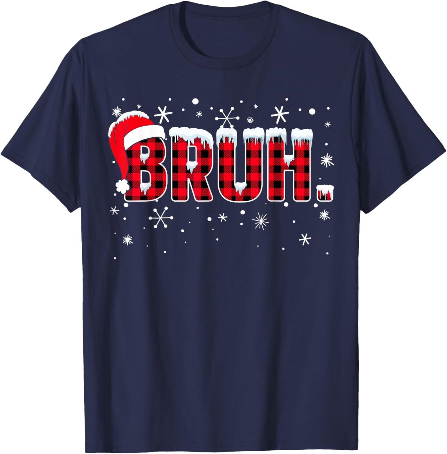 Funny Bruh Christmas Buffalo Plaid Teens Boys Kids Xmas T-Shirt - T-Shirt | Navy