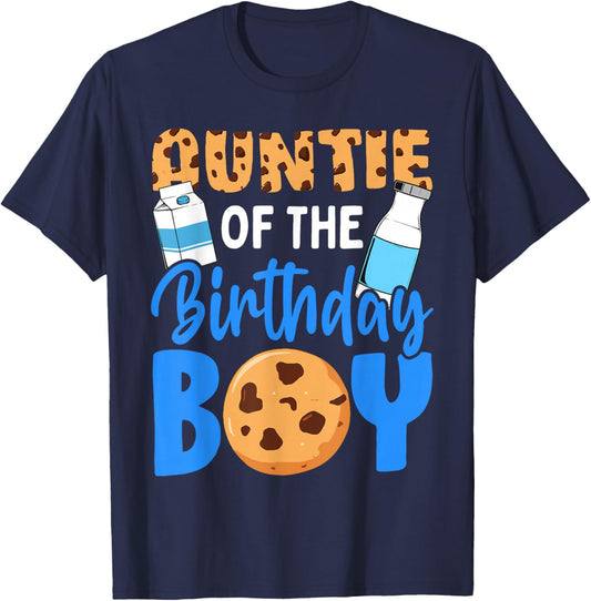 Auntie of the birthday boy Milk and Cookies 1st birthday T-Shirt - T-Shirt | Navy