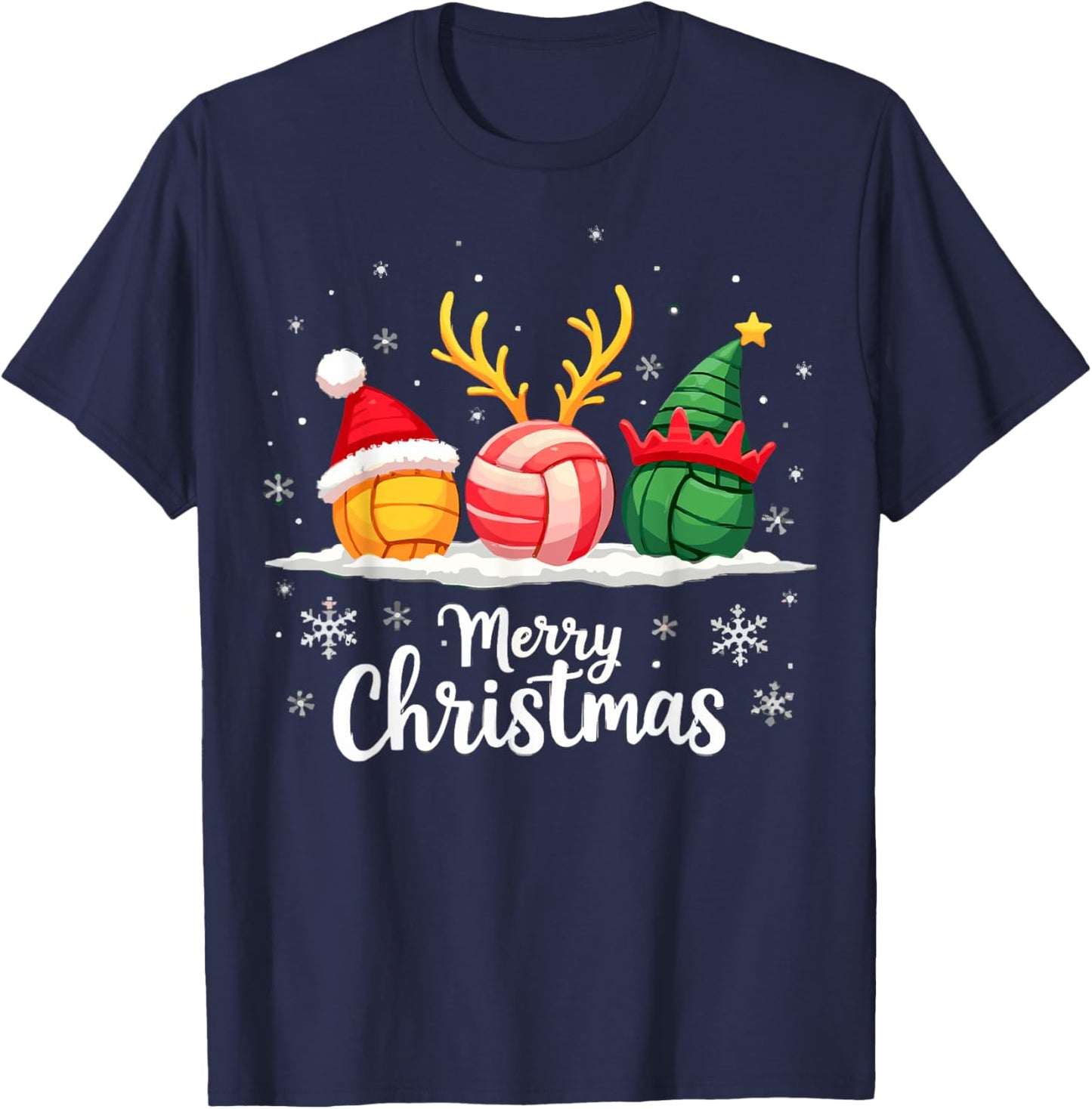 Volleyball Reindeer Santa Elf Merry Christmas Xmas Party T-Shirt - T-Shirt | Navy