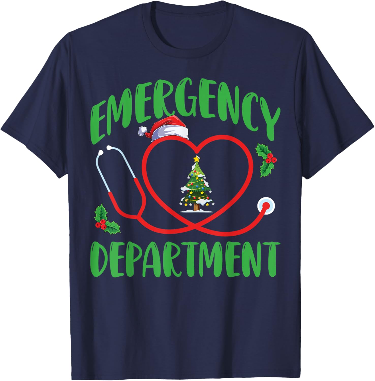 Emergency Department ER Emergency Room Nurse Christmas T-Shirt - T-Shirt | Navy