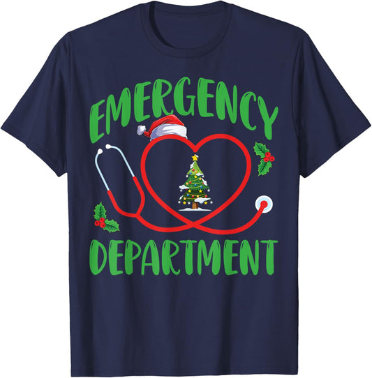 Emergency Department ER Emergency Room Nurse Christmas T-Shirt - T-Shirt | Navy