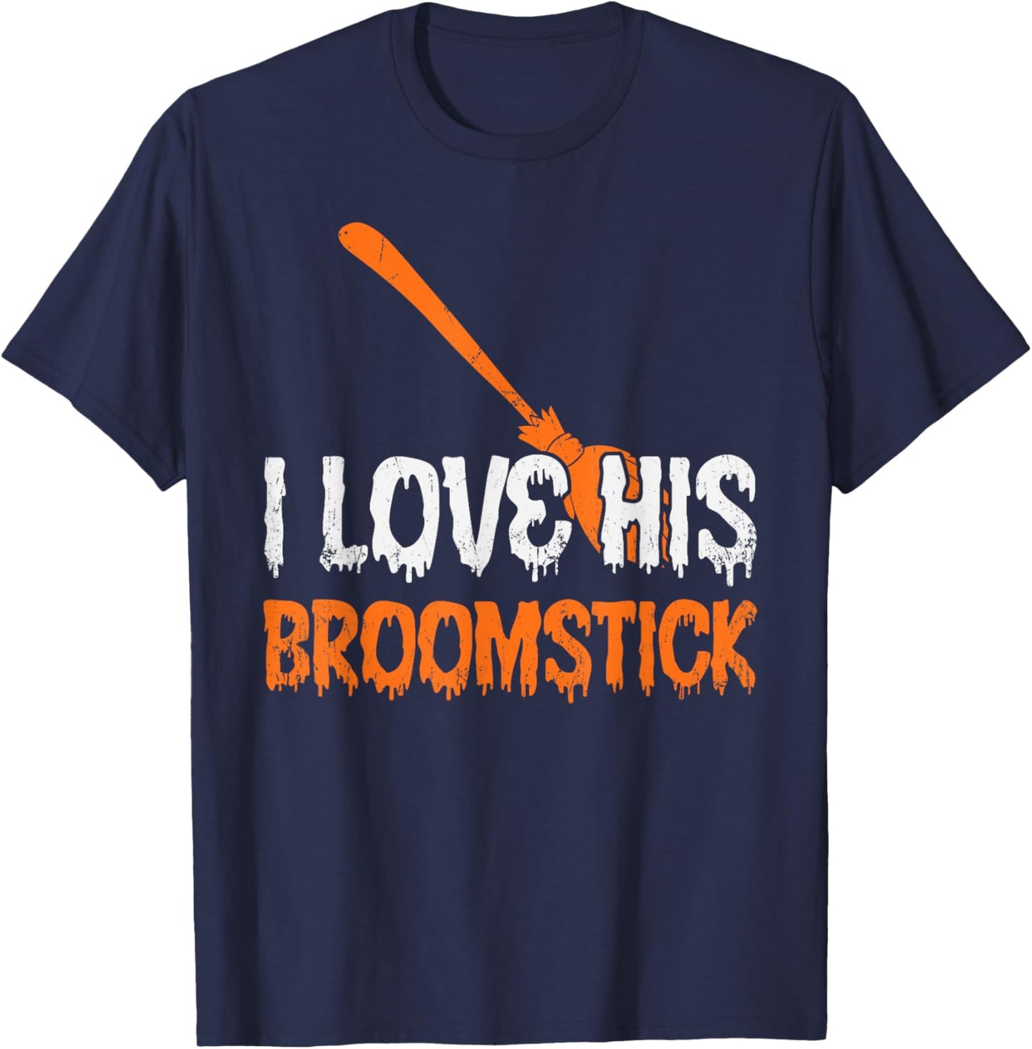 I Love His Broomstick I Love Her Pumpkins Halloween Couples T-Shirt - T-Shirt | Navy