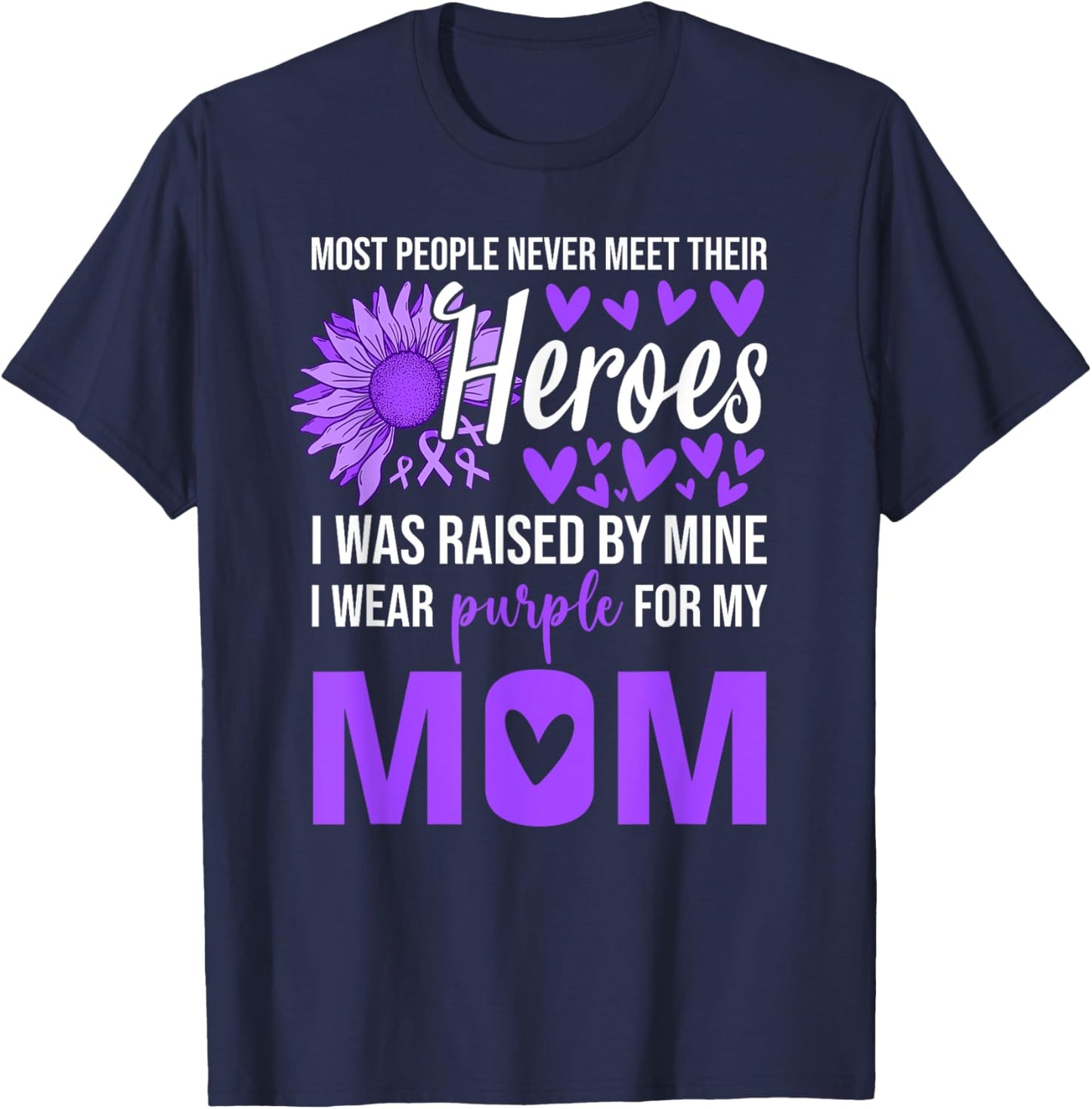I Wear Purple for Mom Shirt Sunflower Alzheimer‘s Awareness T-Shirt - T-Shirt | Navy
