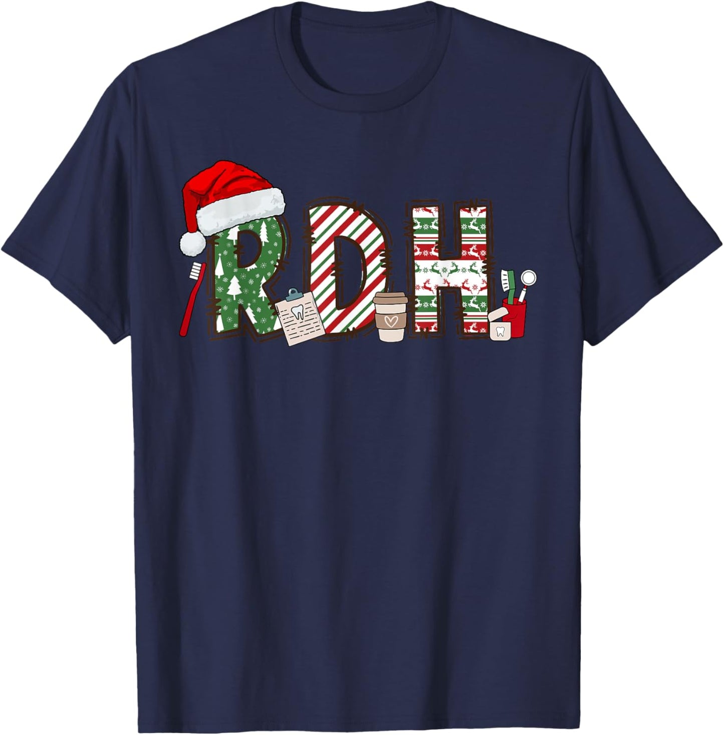 RDH Christmas Dental Hygienist Dentist Assistant RDH Dental T-Shirt - T-Shirt | Navy