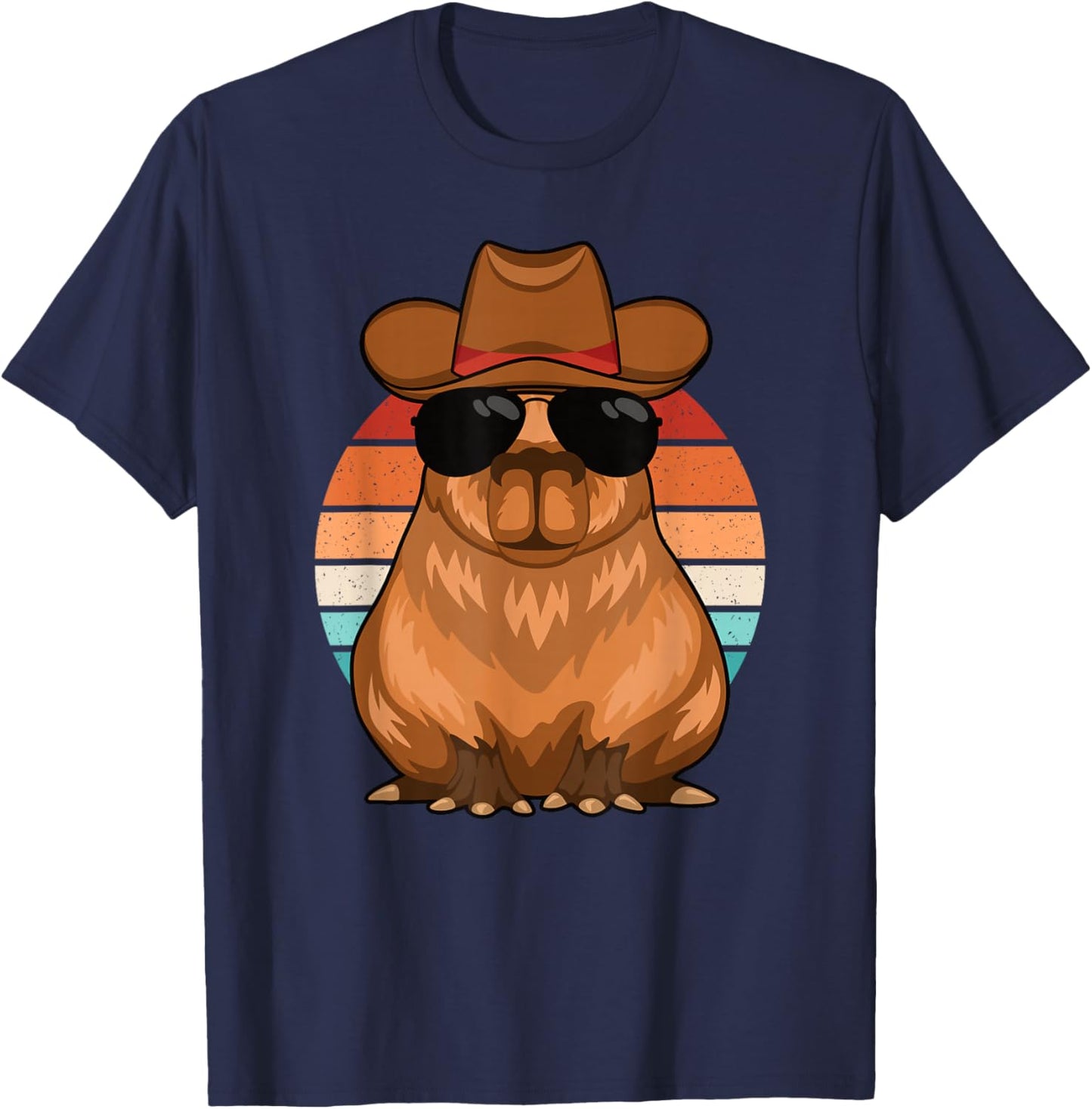 Funny Cowboy Capybara Retro Capybara Lover Men Boys Kids T-Shirt - T-Shirt | Navy