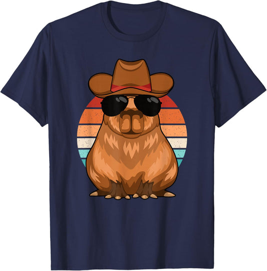 Funny Cowboy Capybara Retro Capybara Lover Men Boys Kids T-Shirt - T-Shirt | Navy