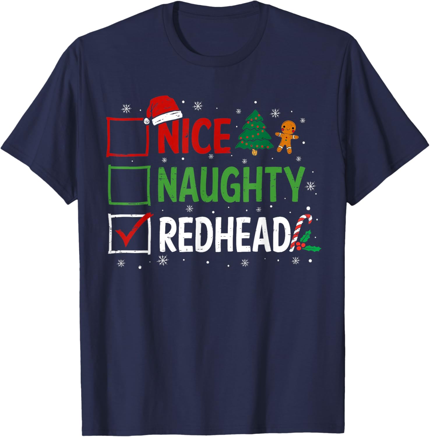 Naughty Nice Redhead Christmas Pajamas Santa Claus Xmas T-Shirt - T-Shirt | Navy