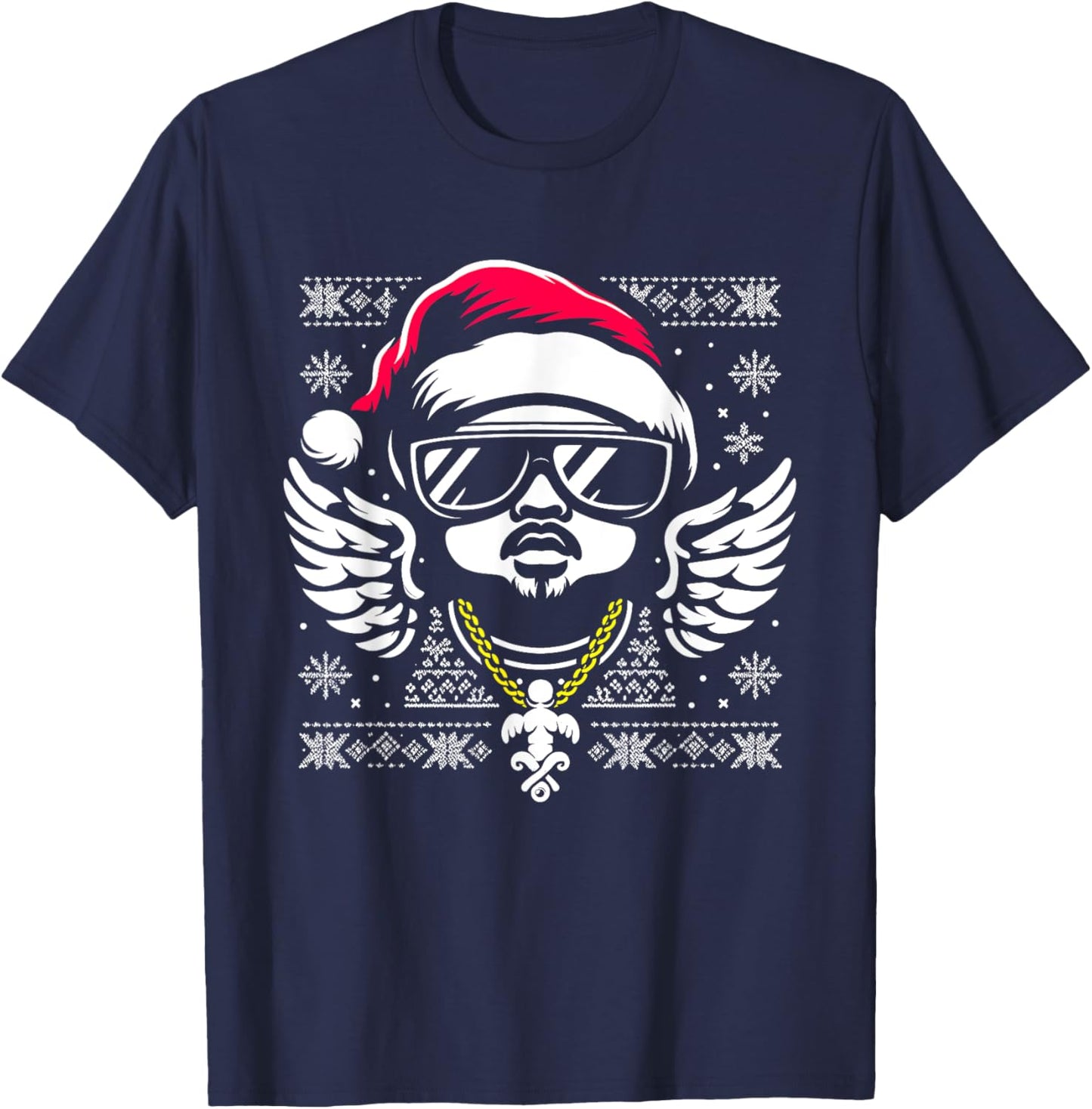 Rapper Santa Hat - Vintage Hip Hop Xmas Ugly Christmas T-Shirt - T-Shirt | Navy