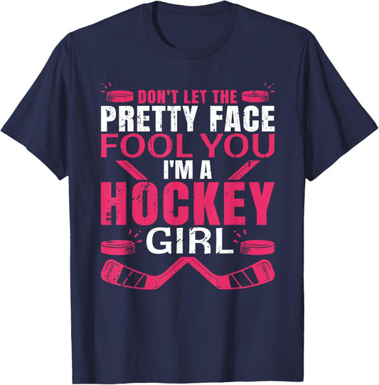 Funny Ice Hockey Design For Girls Women Ice Hockey Player T-Shirt - T-Shirt | Navy