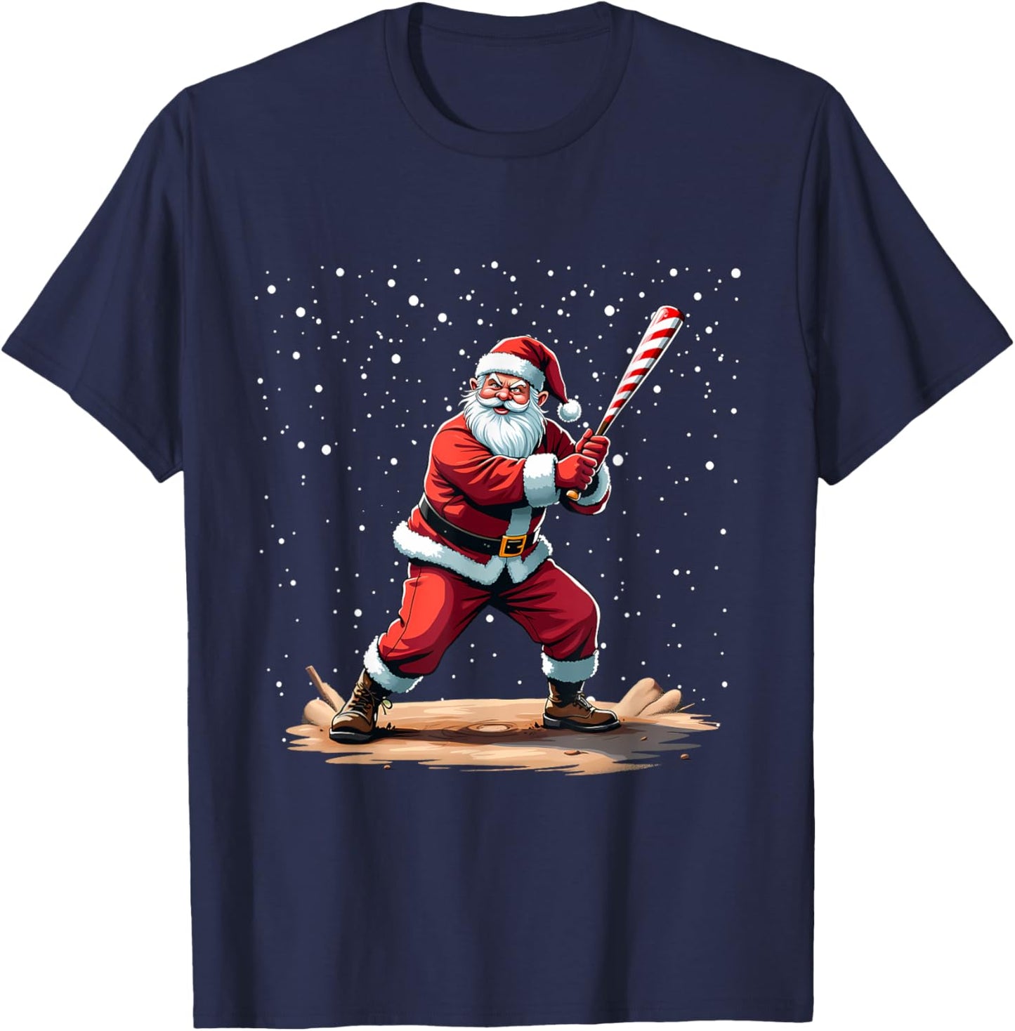Santa Claus Baseball Player Christmas Winter Holiday Costume T-Shirt - T-Shirt | Navy