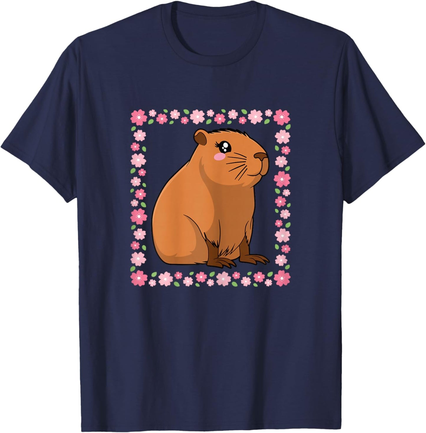 Cute Capybara Flower Capybara Lover Women Girls T-Shirt - T-Shirt | Navy