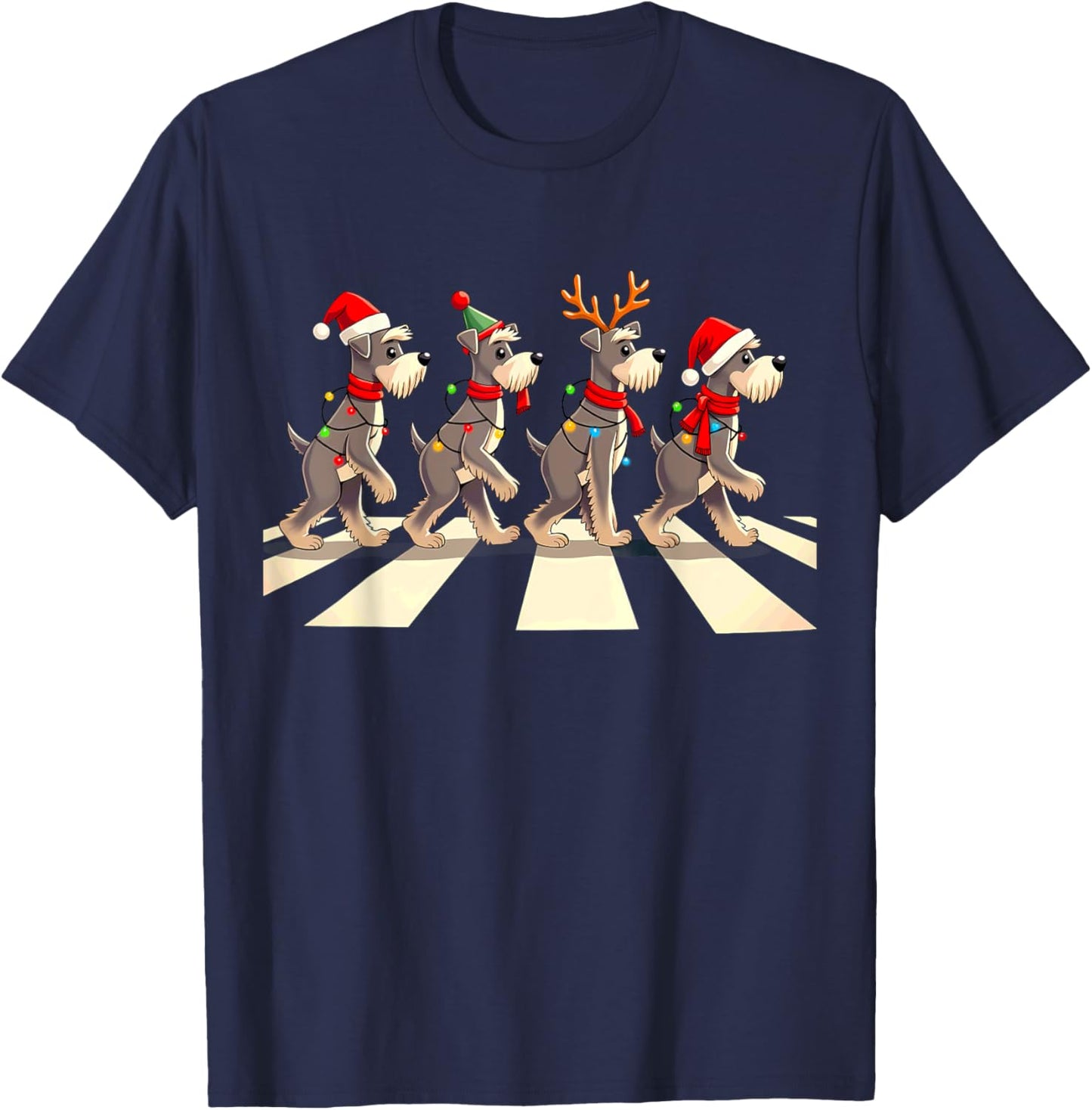 Miniature Schnauzer Dog Crossing Road Xmas T-Shirt - T-Shirt | Navy