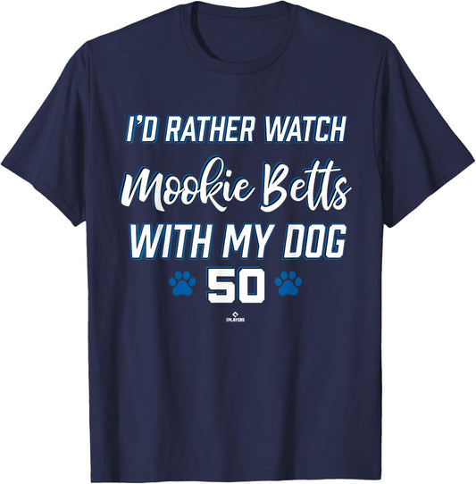 With My Dog Mookie Betts Los Angeles Baseball MLBPA T-Shirt - T-Shirt | Navy