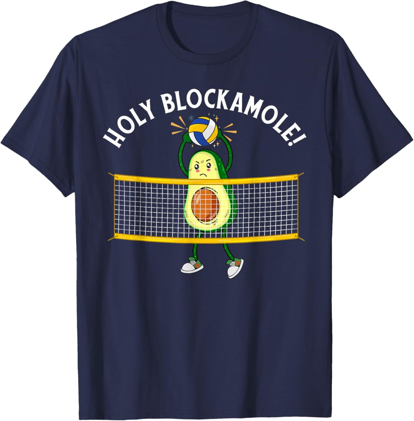 Holy Blockamole Volleyball Cute Funny Avocado Men Women Gift T-Shirt - T-Shirt | Navy