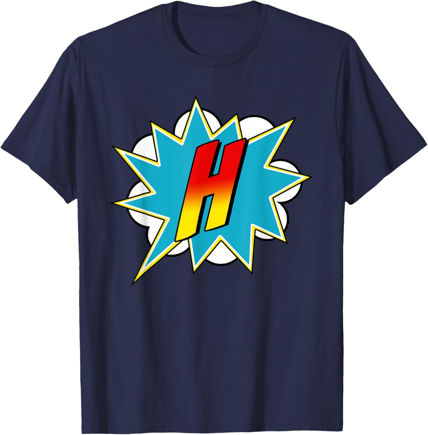 Letter H Superhero Name Comic Letter Retro Costume T-Shirt - T-Shirt | Navy