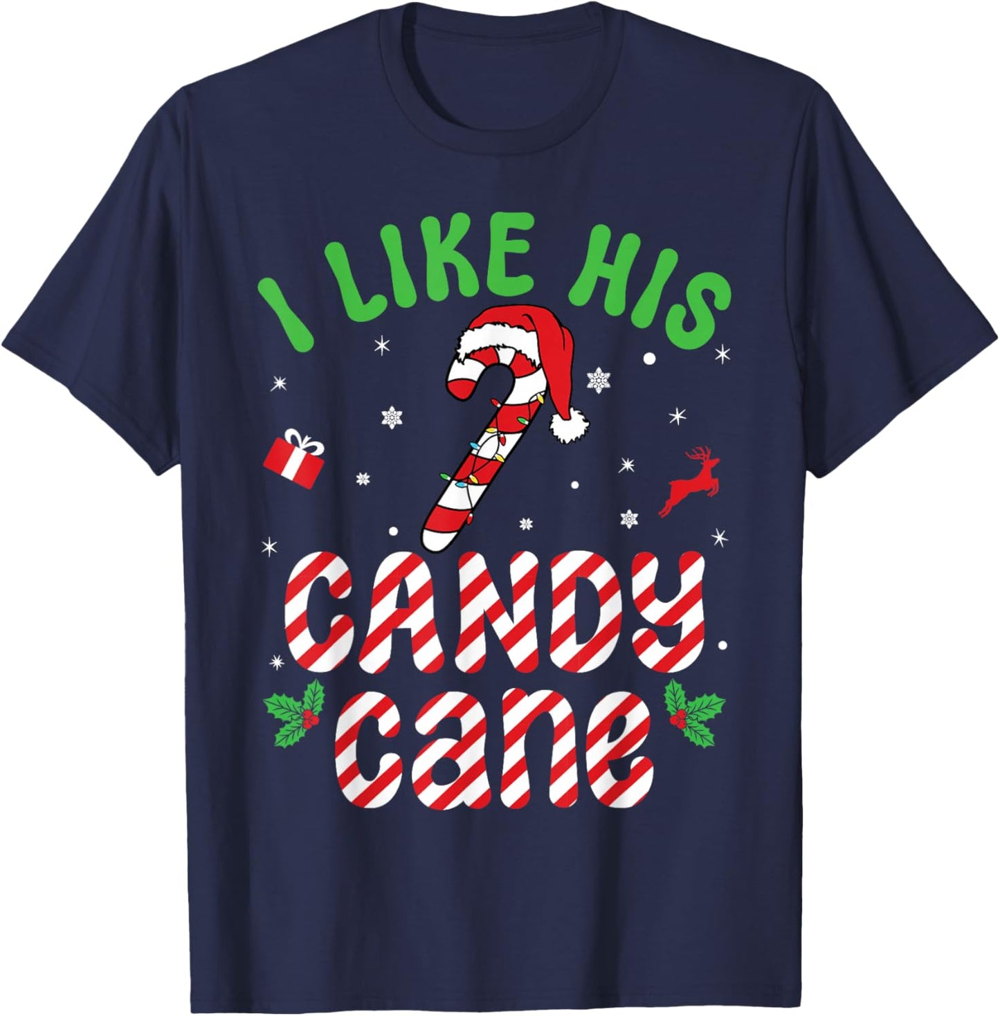I Like His Candy Cane Family Matching Christmas Couple T-Shirt - T-Shirt | Navy
