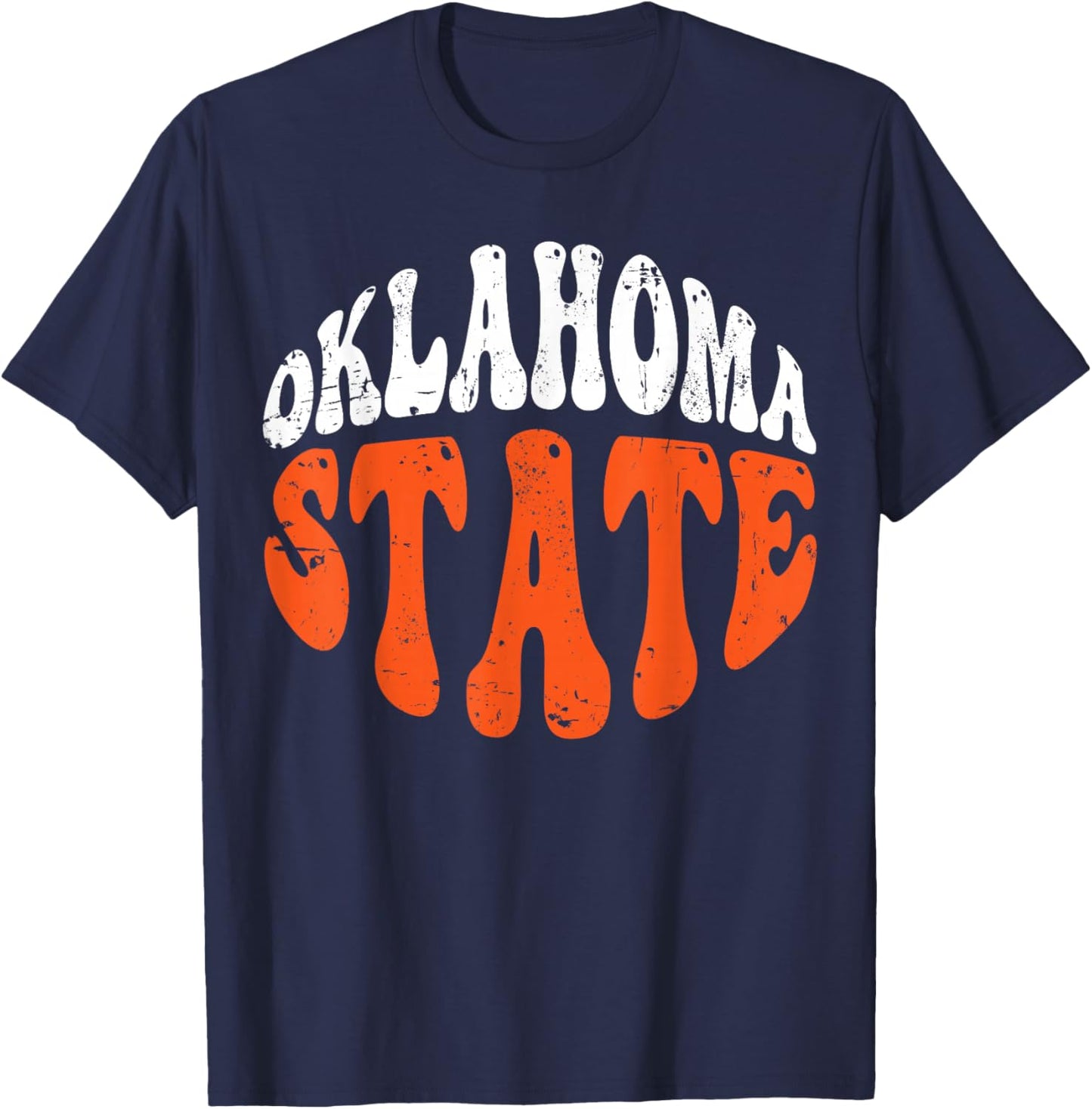 Oklahoma State .Retro Vintage Distressed Design American T-Shirt - T-Shirt | Navy