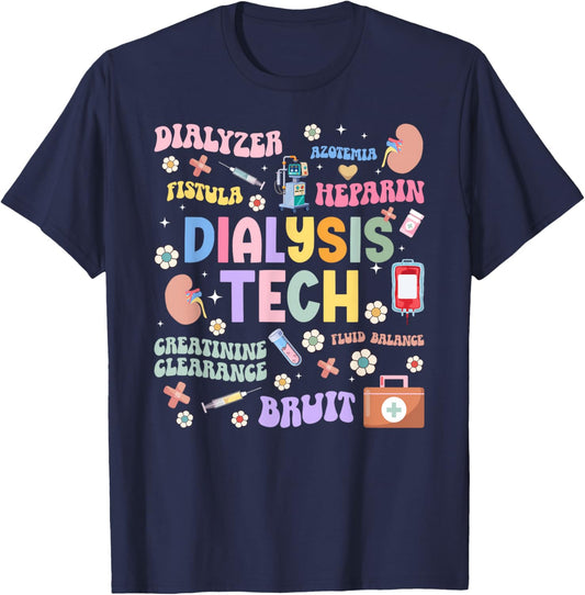 Dialysis Tech Appreciation Groovy Dialysis Technician T-Shirt - T-Shirt | Navy