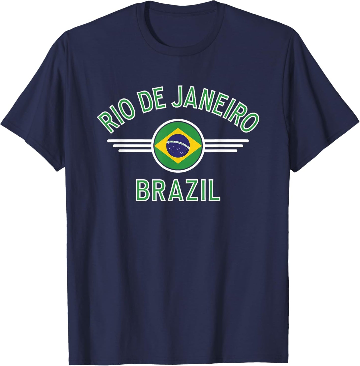 Rio de Janeiro Brazil Flag Circle Green Text T-Shirt - T-Shirt | Navy