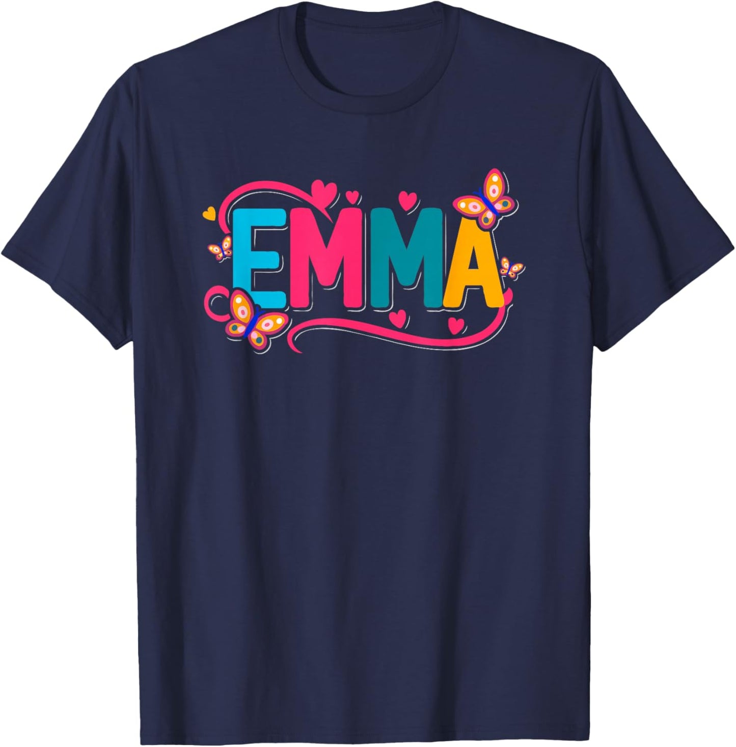 Emma Name Girl Woman Heart Butterfly Lovely Design T-Shirt - T-Shirt | Navy