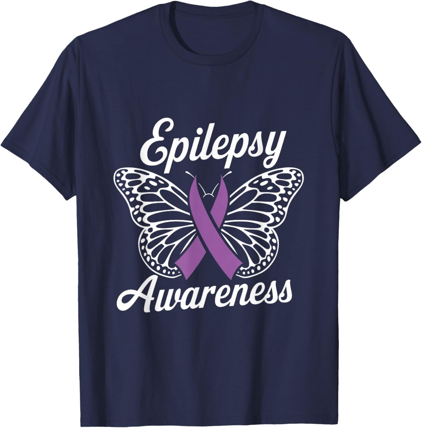 Epilepsy Awareness Month Purple Ribbon Advocate Epileptic T-Shirt - T-Shirt | Navy