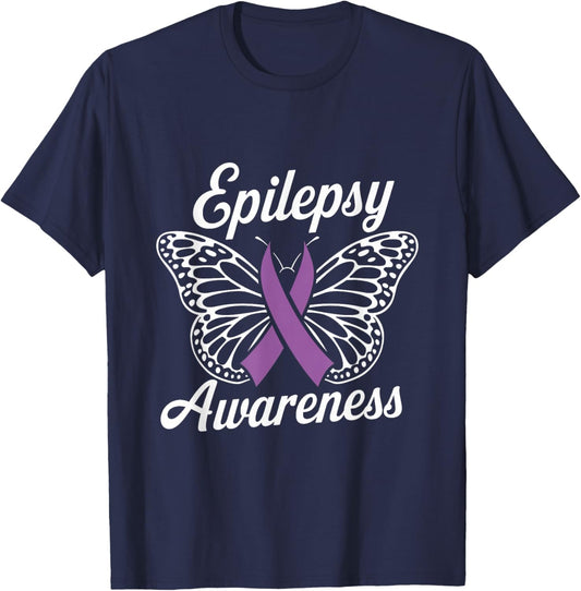 Epilepsy Awareness Month Purple Ribbon Advocate Epileptic T-Shirt - T-Shirt | Navy