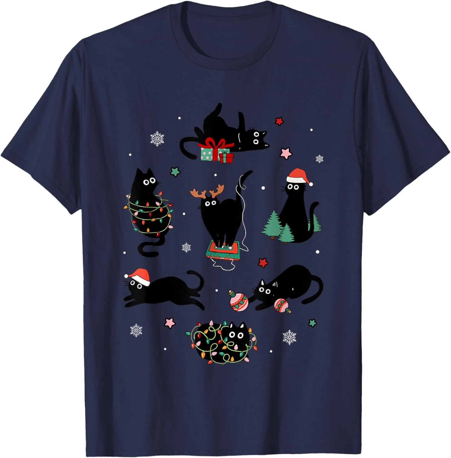 It's Fine I'm Fine Playful Black Cats Funny Kitten Christmas T-Shirt - T-Shirt | Navy