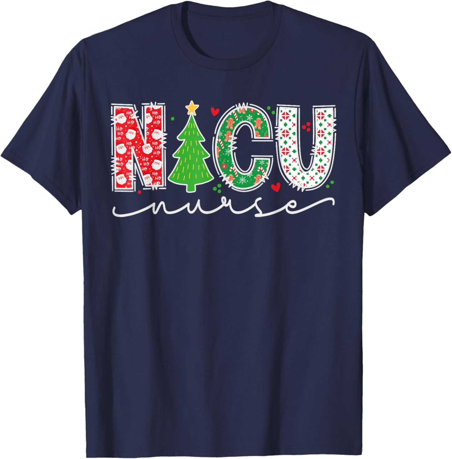 NICU Nurse Christmas Neonatal Intensive Care Unit Nurse Xmas T-Shirt - T-Shirt | Navy