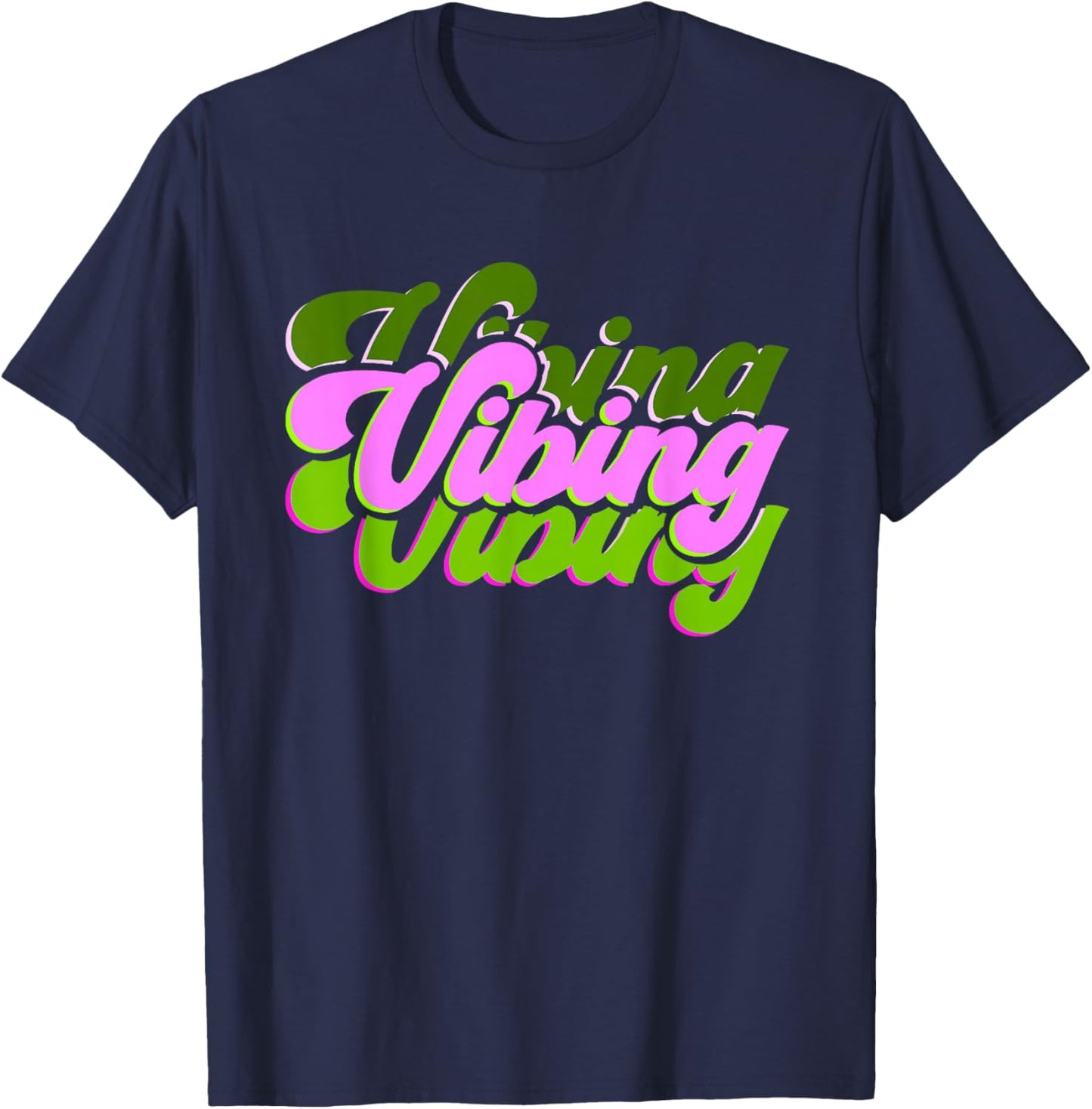 Pink and Green Vibing V2 Green and Pink Graphic T-Shirt - T-Shirt | Navy