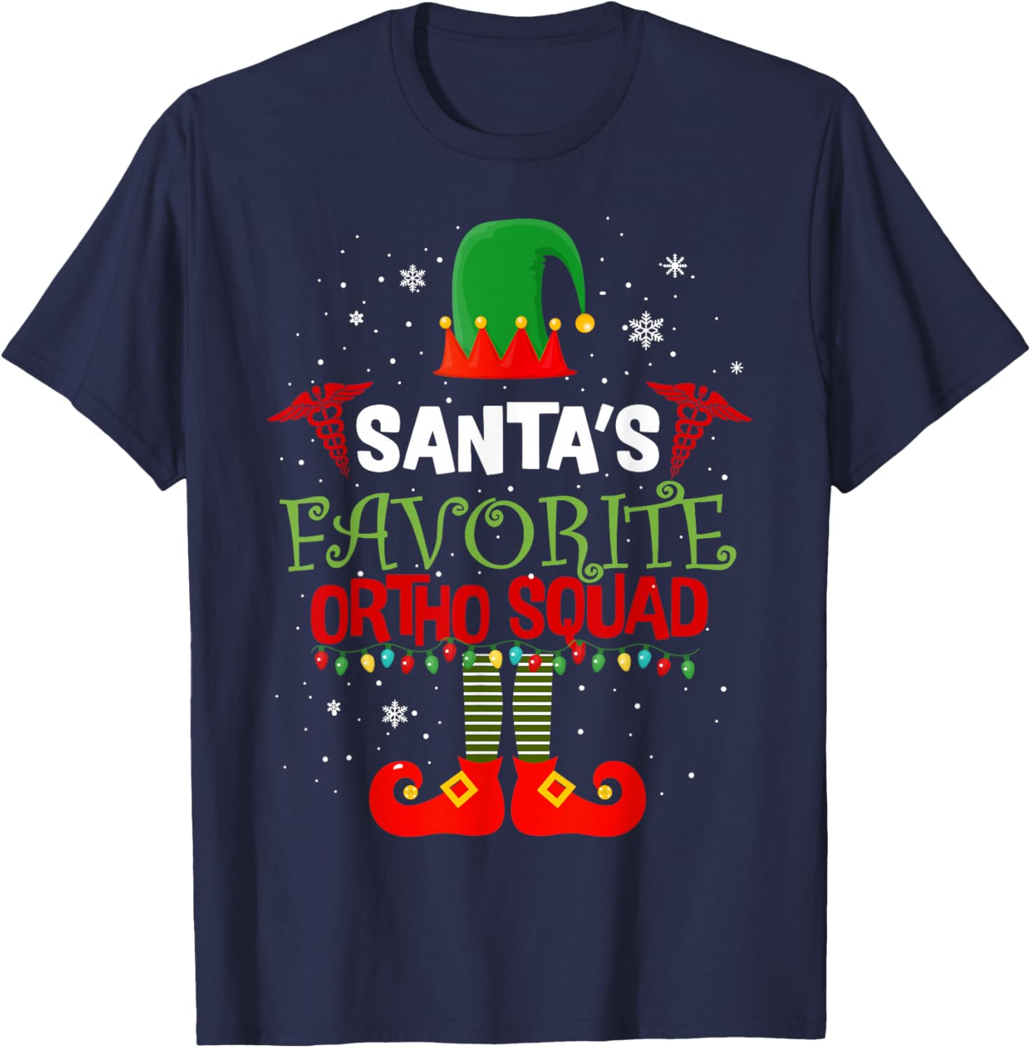 Santa Favorite Ortho Squad Elf Orthodontist Christmas Pajama T-Shirt - T-Shirt | Navy
