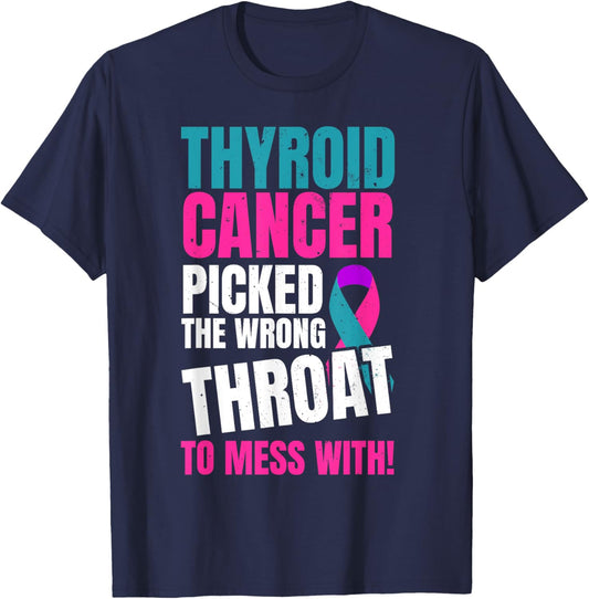 Thyroid Cancer Awareness Warrior Teal & Purple Pink Ribbon T-Shirt - T-Shirt | Navy