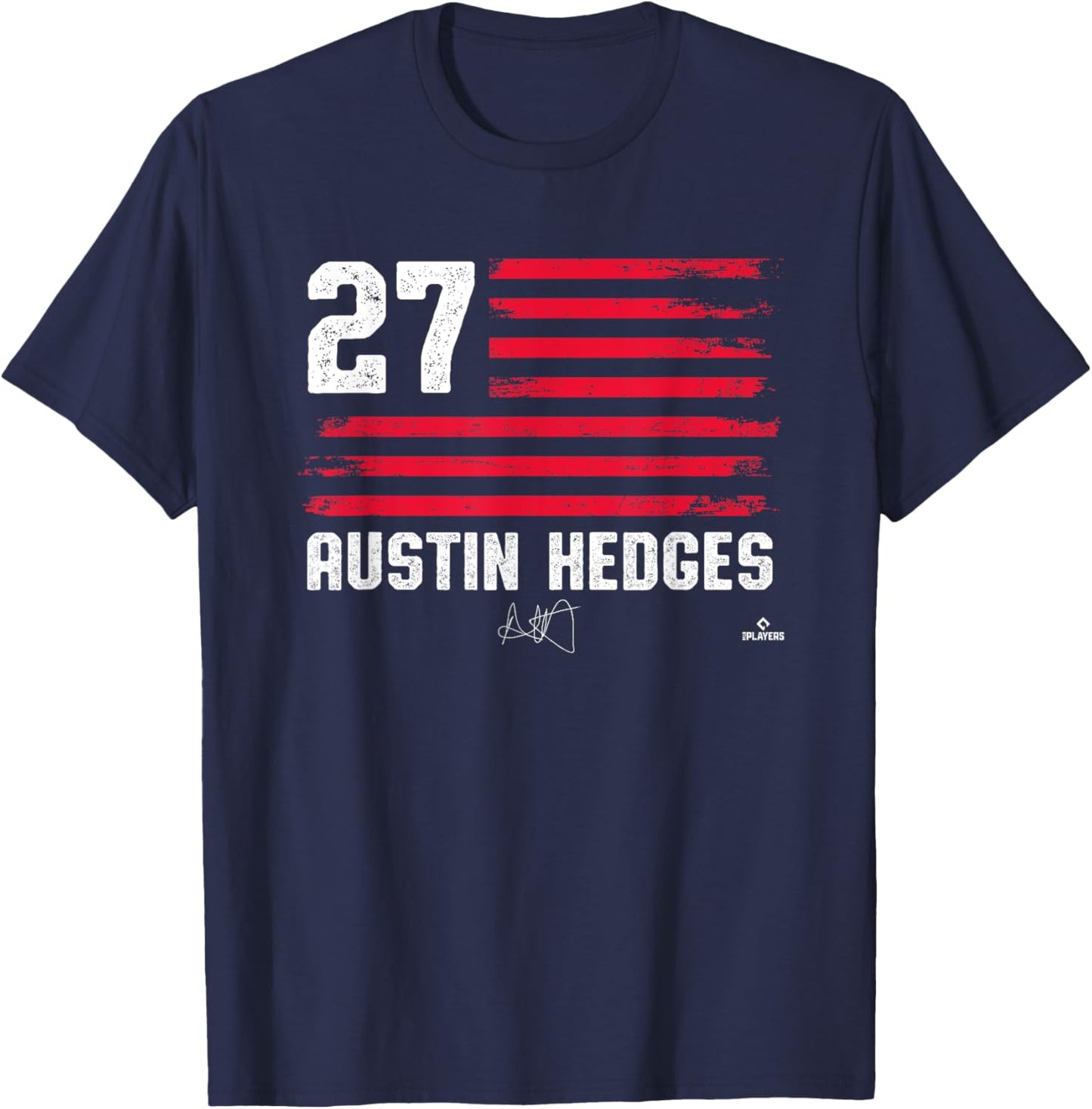 Flag Stripes Austin Hedges Cleveland Baseball MLBPA T-Shirt - T-Shirt | Navy