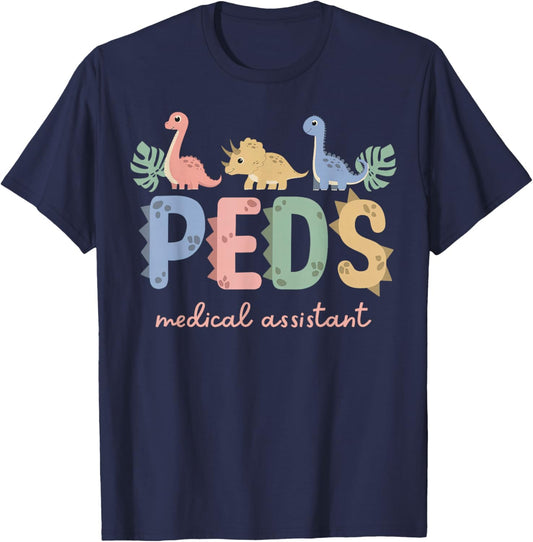 Cute Dinosaur PEDS MA Pediatric Medical Assistant Nurse Grad T-Shirt - T-Shirt | Navy