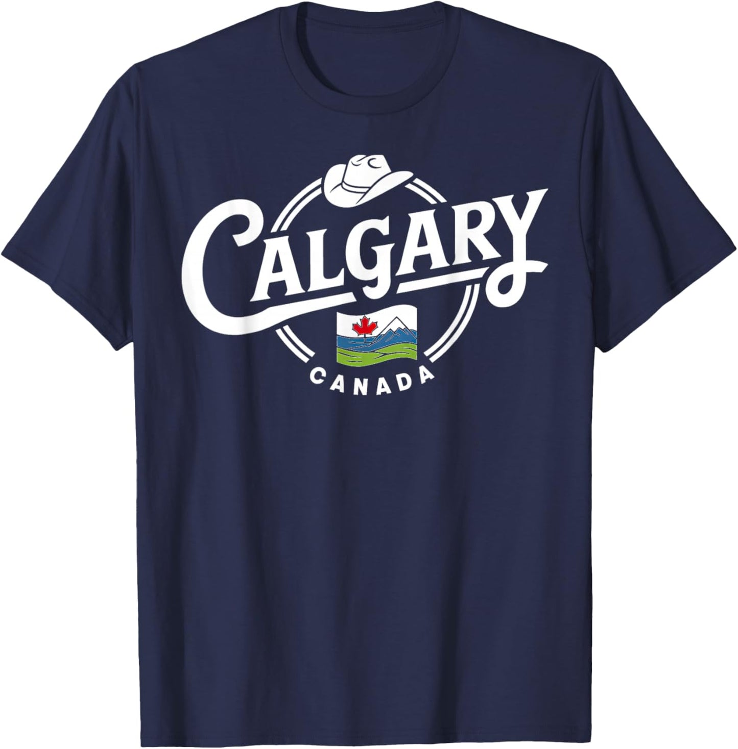 Calgary Canada City Cowboy Hat Scenic Logo T-Shirt - T-Shirt | Navy