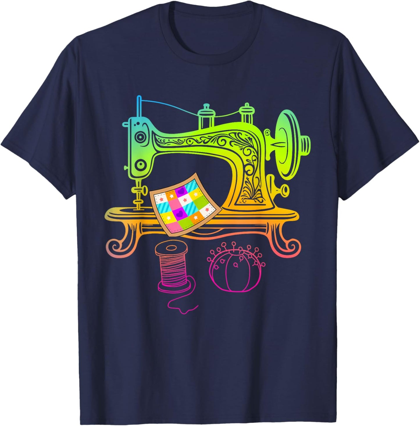 Quilting Quilt Lover Quilter Colorful Sewing Machine T-Shirt - T-Shirt | Navy