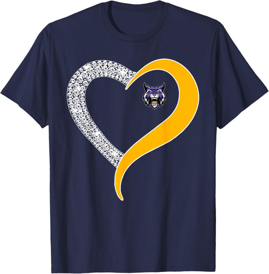 Hallsville Bobcats Logo Diamond Heart HS T-Shirt - T-Shirt | Navy