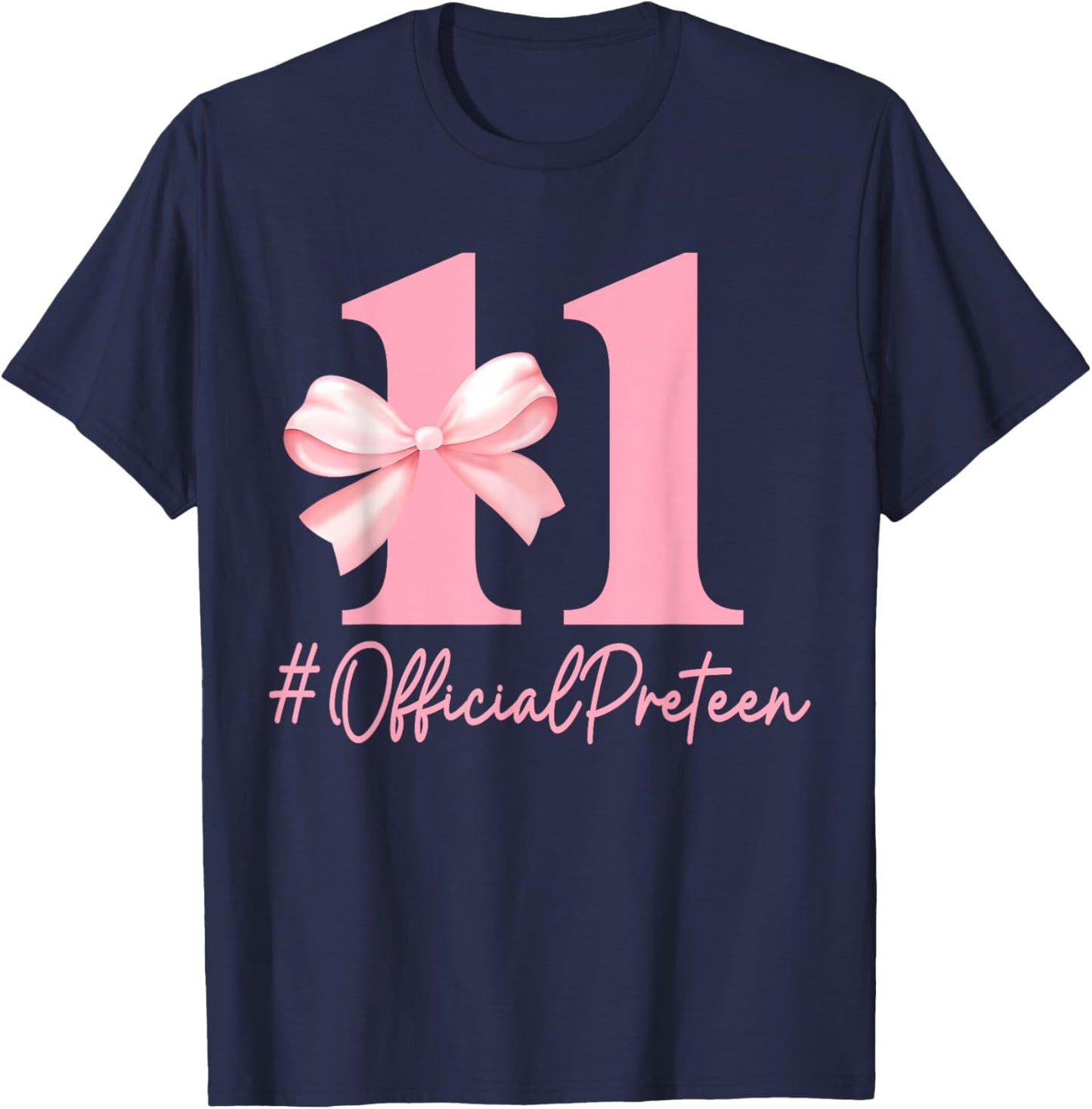 Birthday Girl Pink Coquette Bow 11 Year Old Aesthetic Girly T-Shirt - T-Shirt | Navy