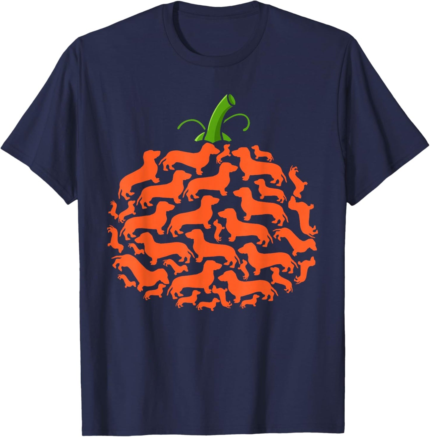 Dachshund Pumpkin Shape Plaid Leopard Dog Autumn Halloween T-Shirt - T-Shirt | Navy