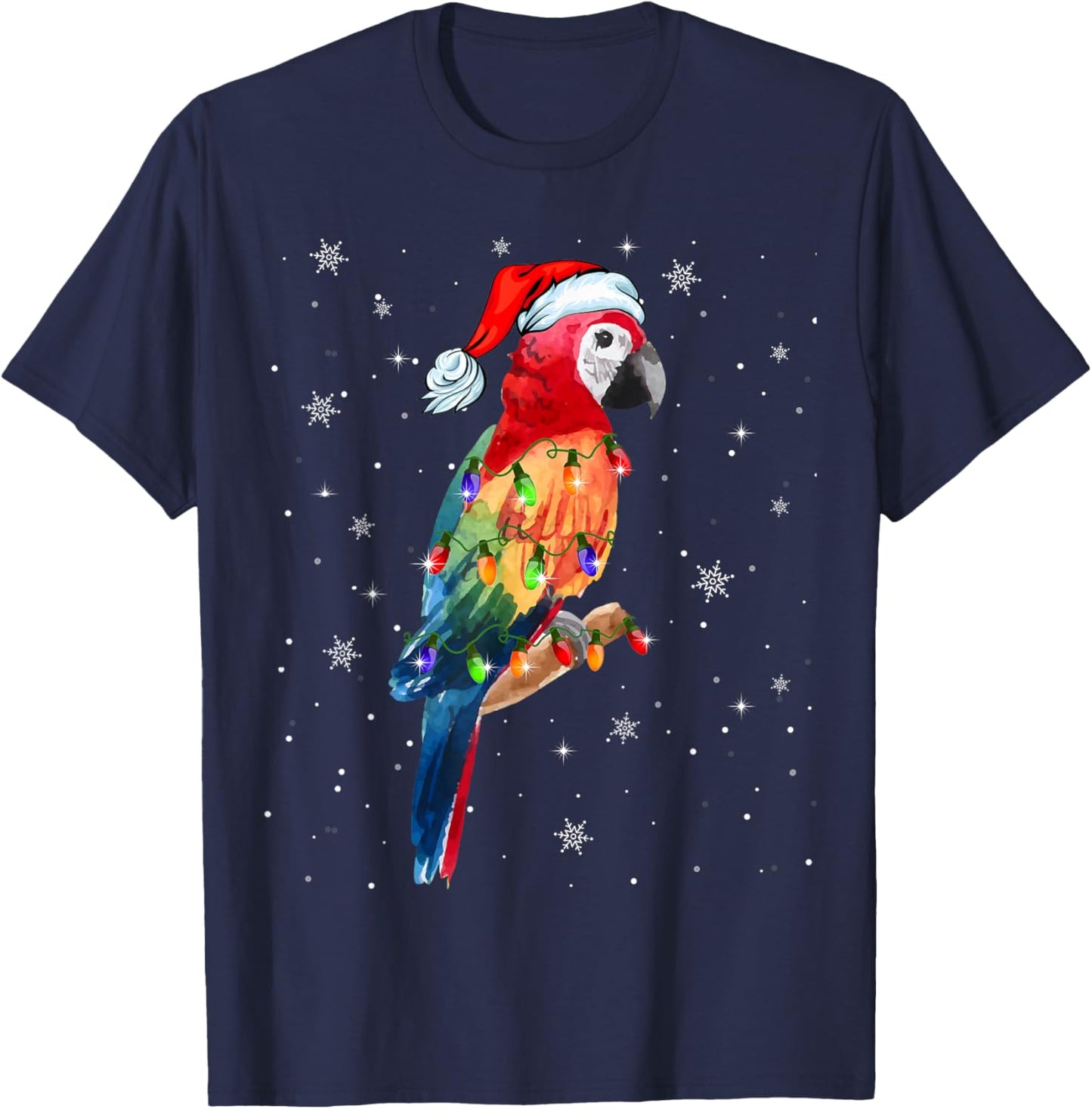 Parrot Santa Hat Christmas Lights Matching Family T-Shirt - T-Shirt | Navy