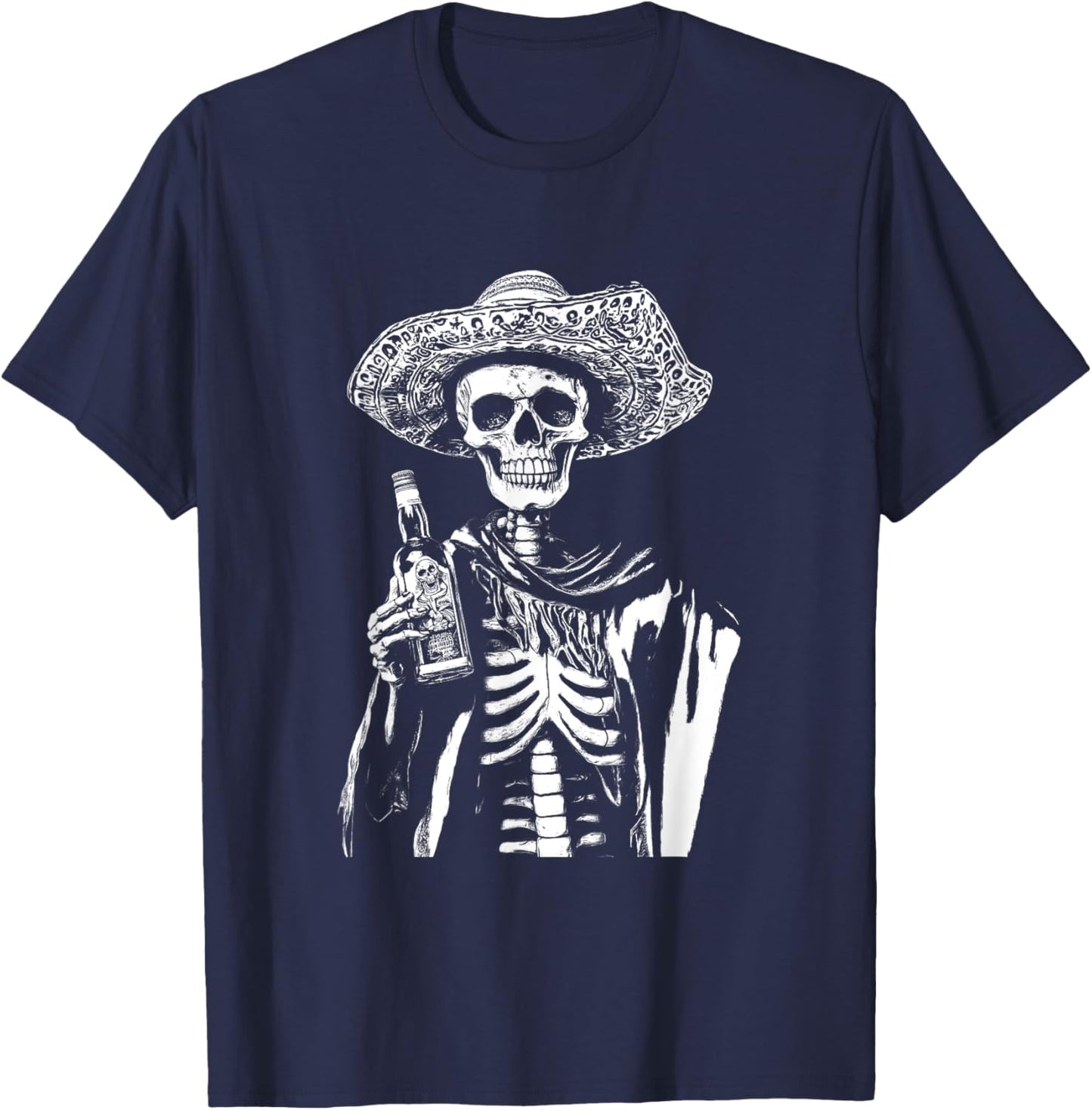 Vintage Skeleton Tequila Mexico Dia De Los Muertos Mexican T-Shirt - T-Shirt | Navy