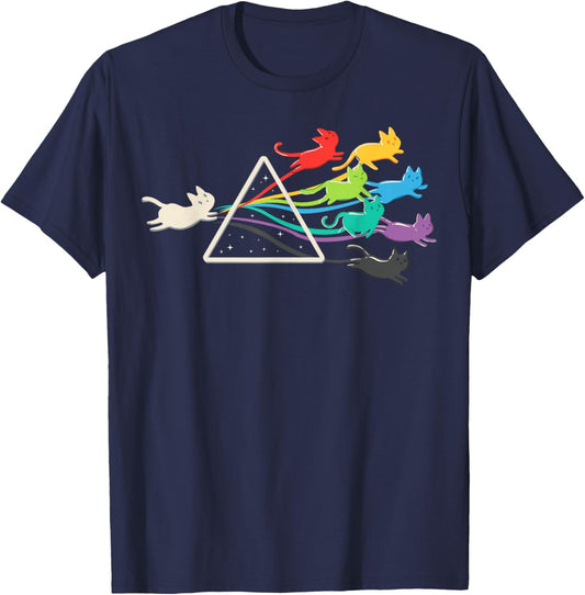 Cat Prism Rainbow Light - Physics - Science Spectral Cat T-Shirt - T-Shirt | Navy