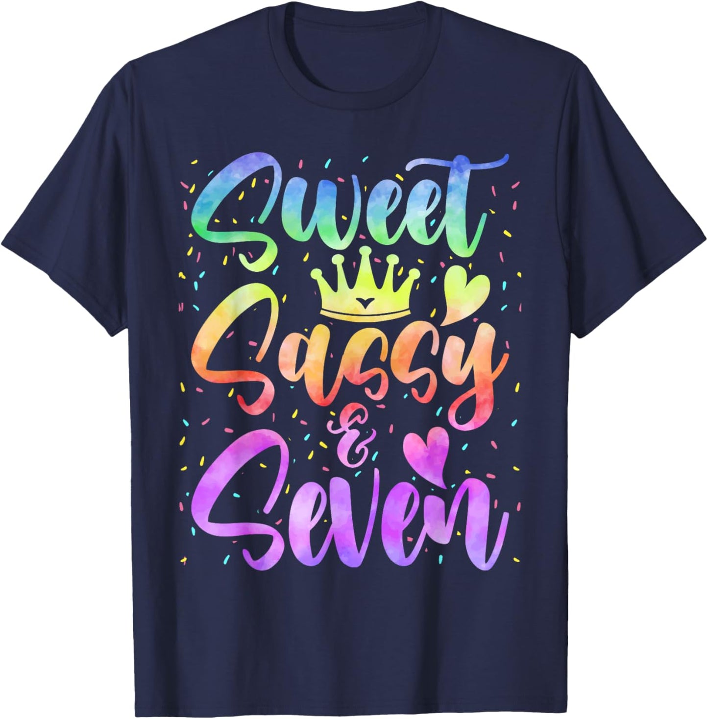 Sweet Sassy and Seven Girls Birthday Tie Dye 7 Year Old Kids T-Shirt - T-Shirt | Navy