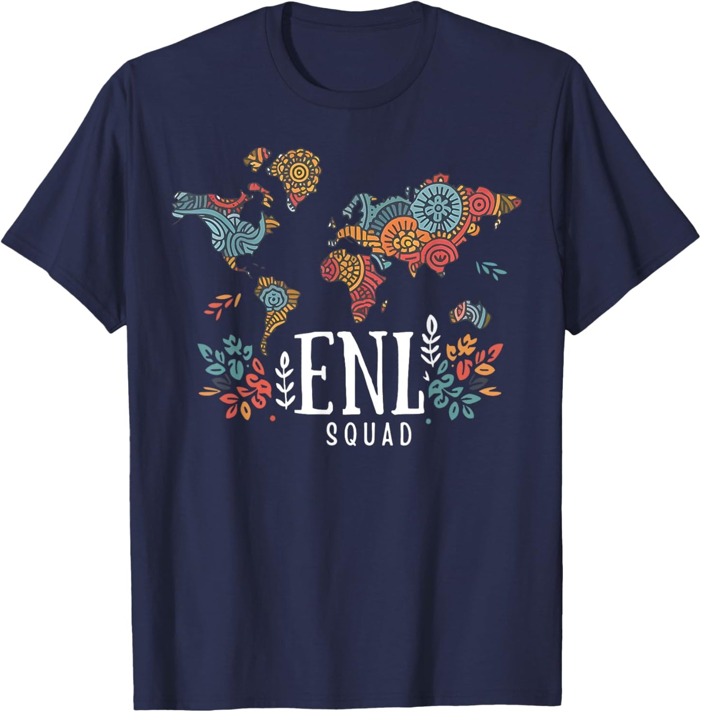 Retro Floral ENL Squad Teacher English New Language Teams T-Shirt - T-Shirt | Navy
