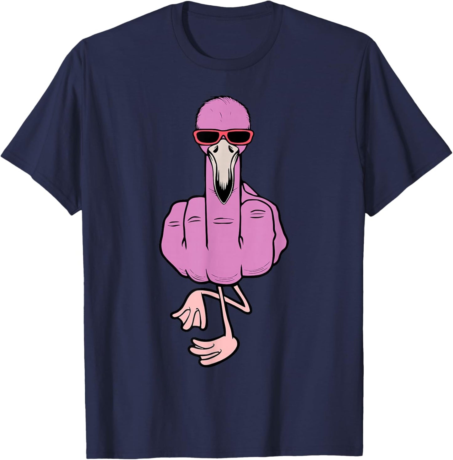 Middle Finger Pink Flamingo Offensive Rude Tropical Bird T-Shirt - T-Shirt | Navy