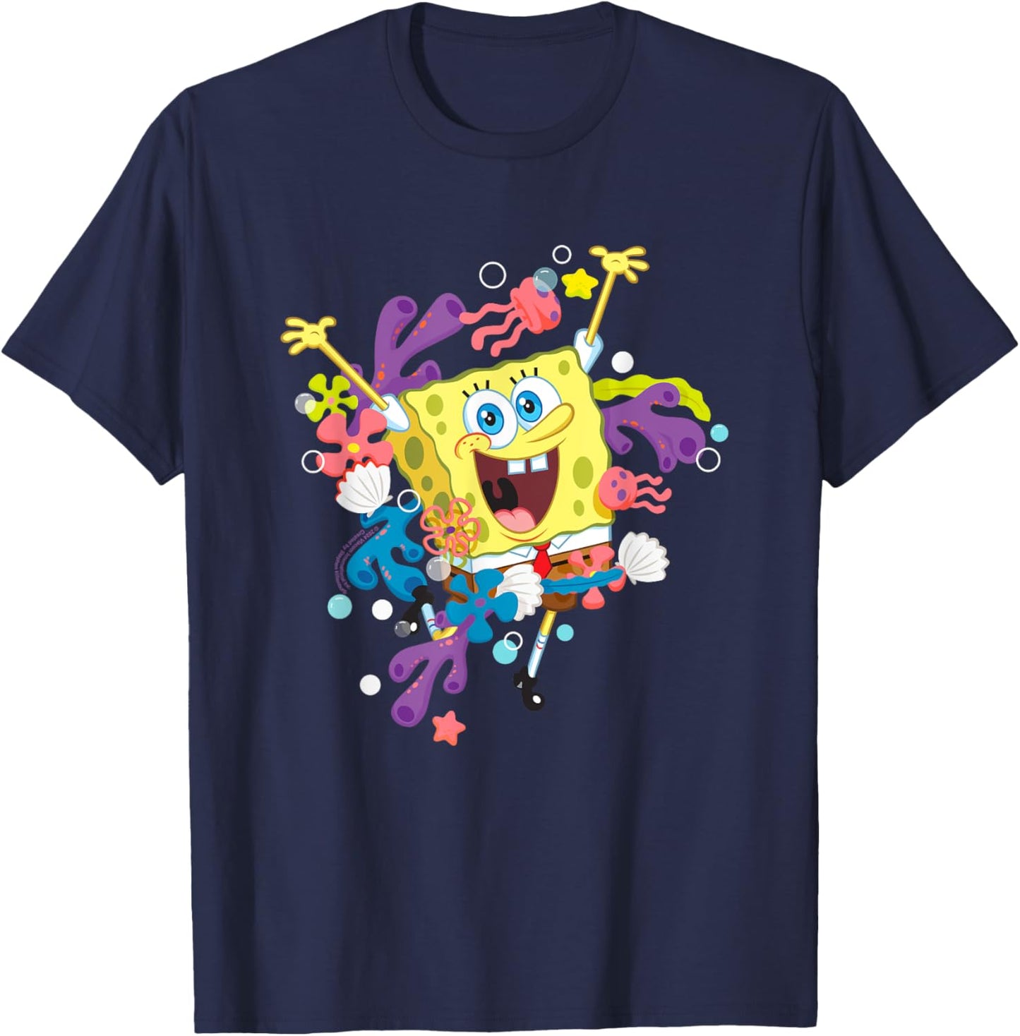 SpongeBob SquarePants Corals Flowers & Jellyfish Portrait T-Shirt - T-Shirt | Navy