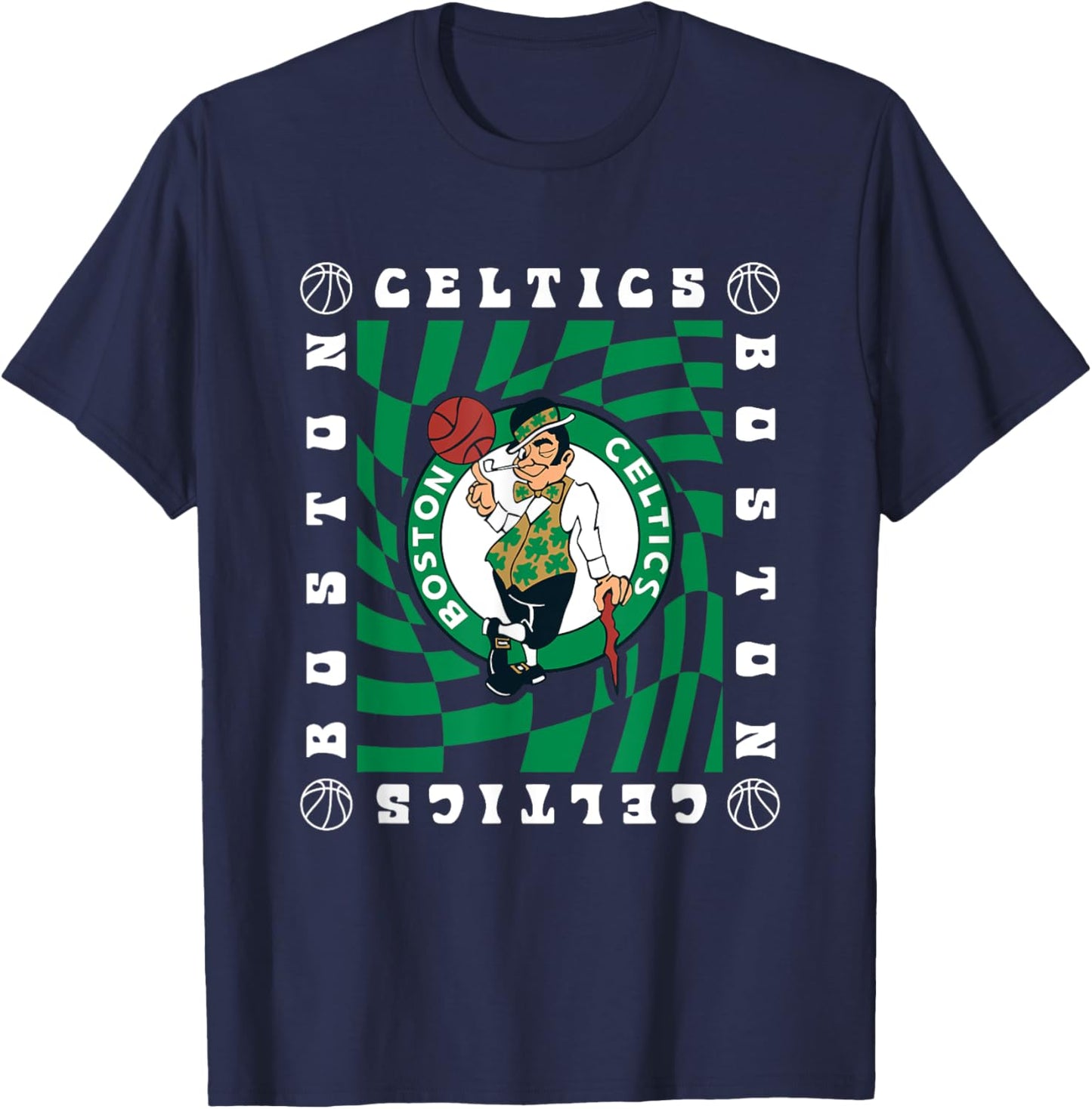 NBA Boston Celtics Retro Checkerboard Wave T-Shirt - T-Shirt | Navy