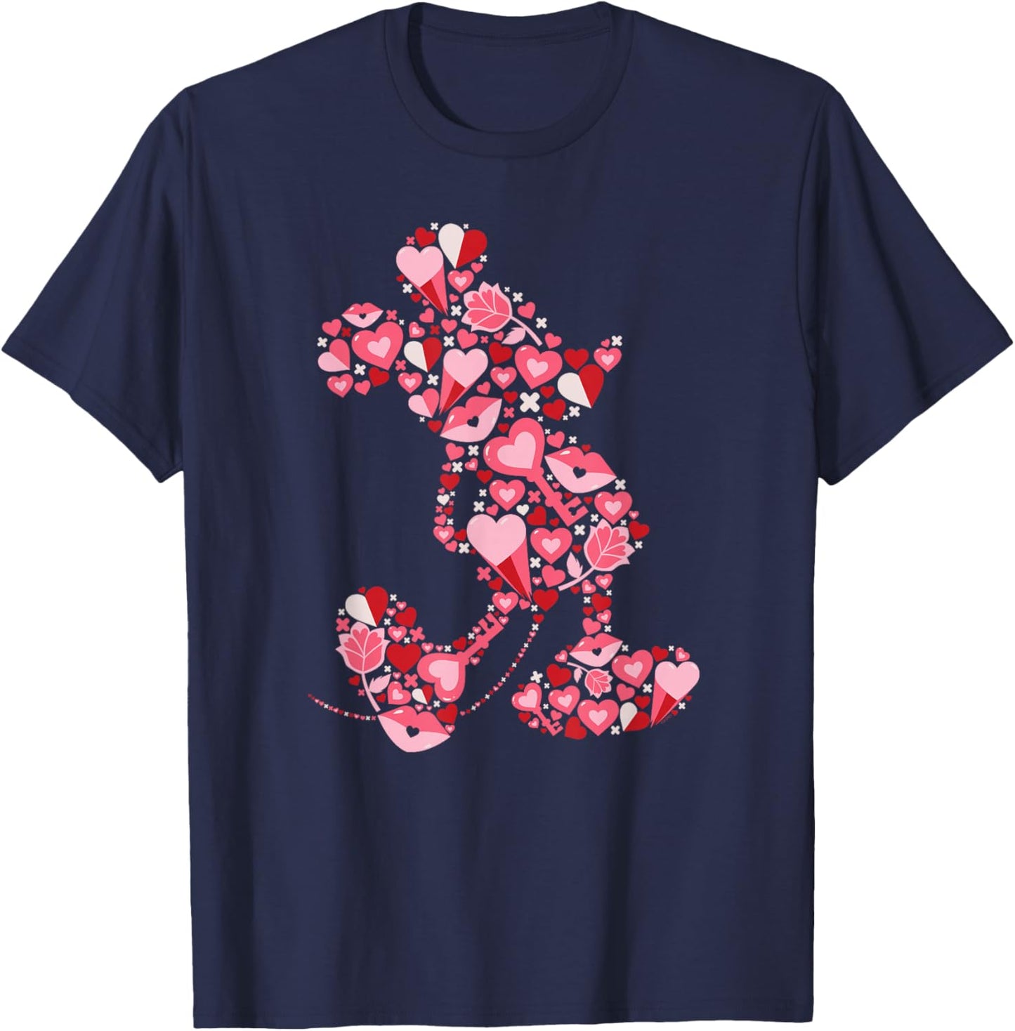 Disney Mickey Mouse Silhouette with Valentine’s Day Hearts T-Shirt - T-Shirt | Navy